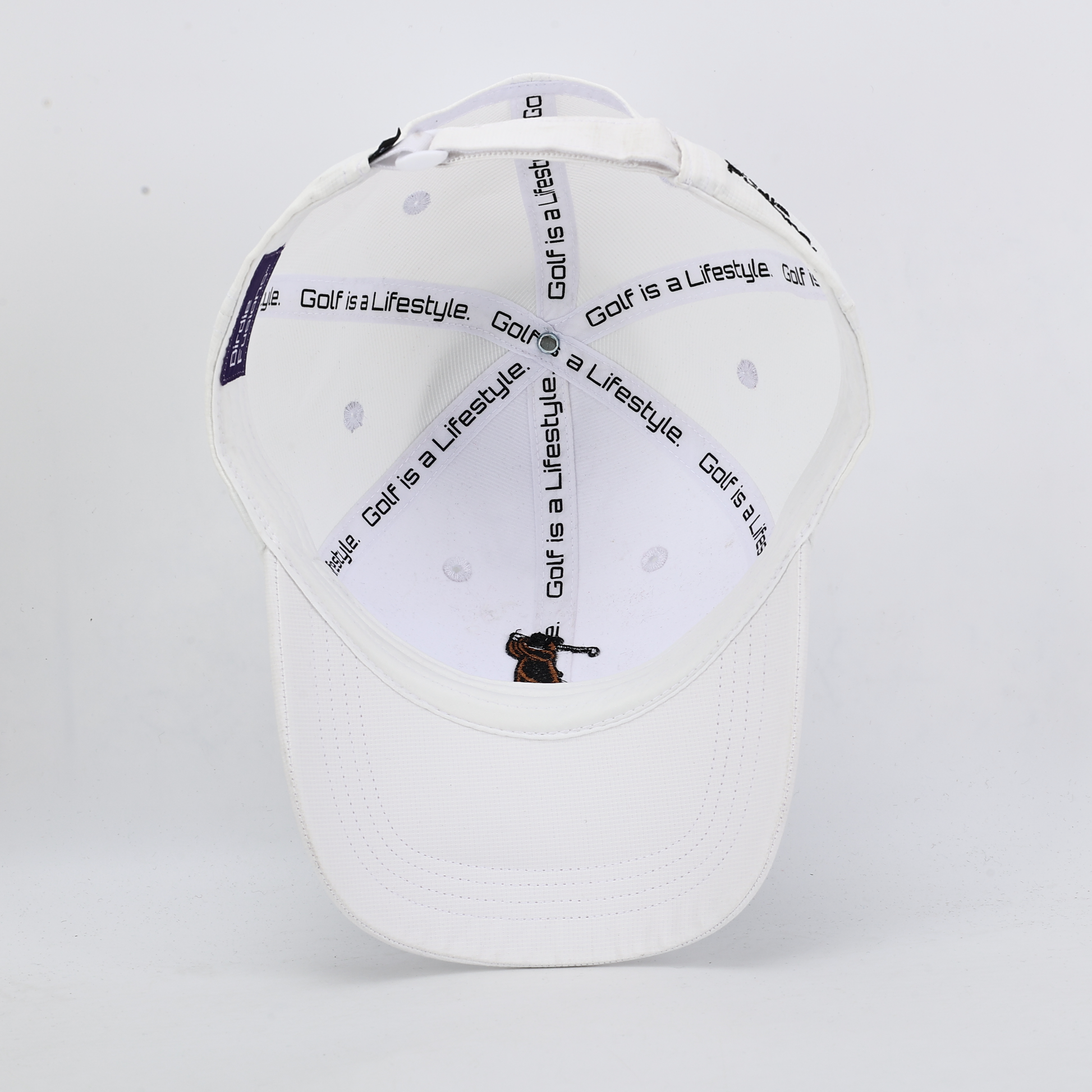 White performance hat with Brown Bear, Inner Detail