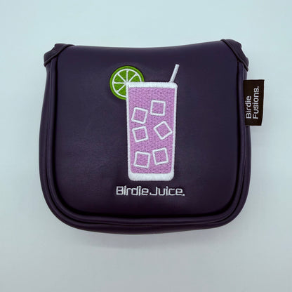 Birdie Juice Mallet Putter Headcover front view showing cocktail embroidery