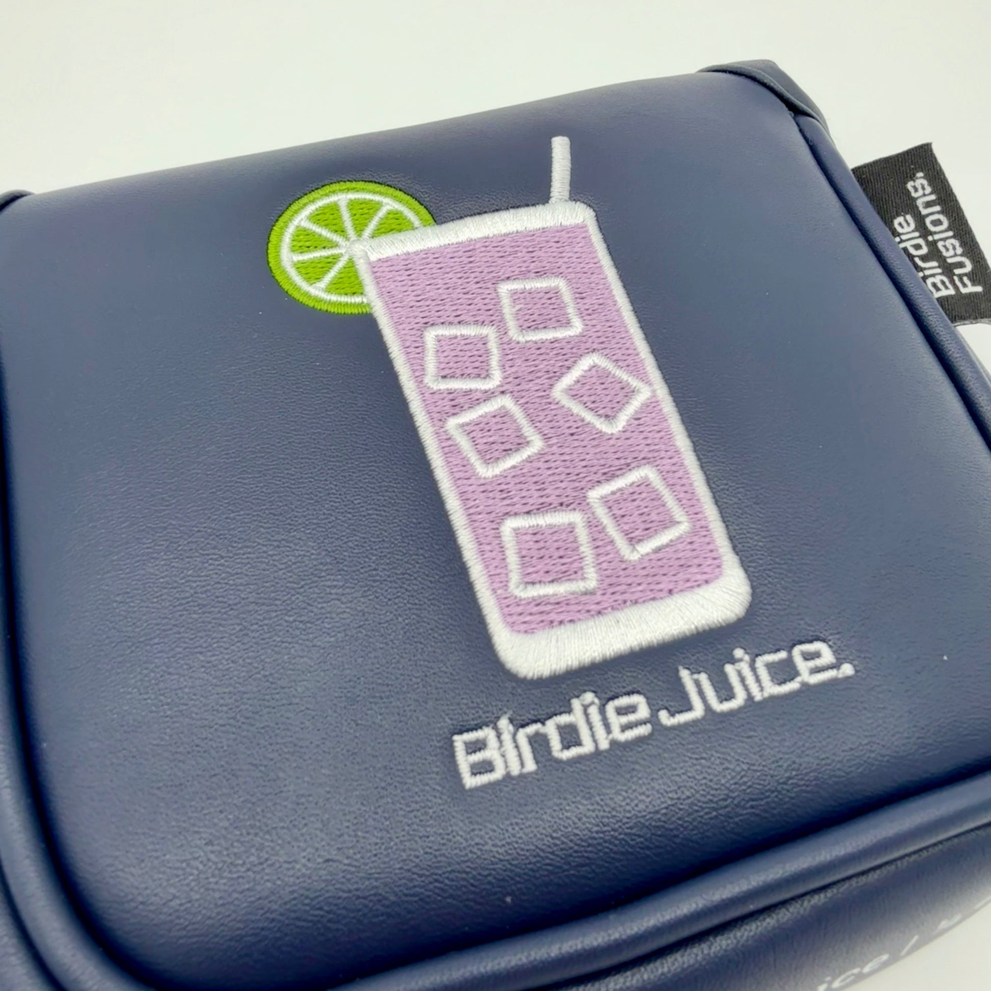 Birdie Juice Mallet Putter Headcover side view showing Transfusion recipe detail