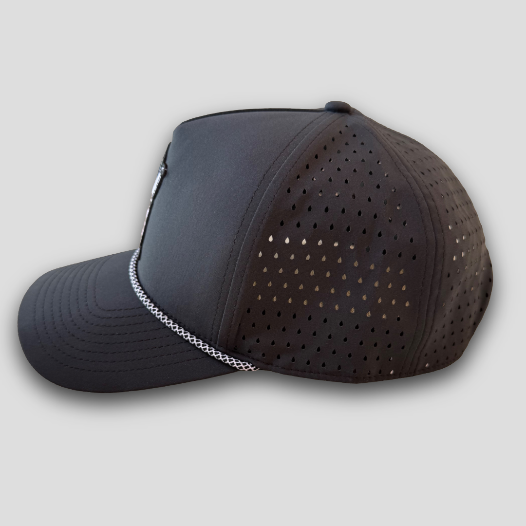 Side view of the Black Astronaut Rope Hat showing rope detail