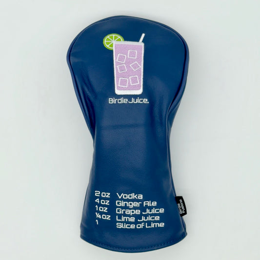 Birdie Juice Leather Driver Headcover front view showing cocktail embroidery