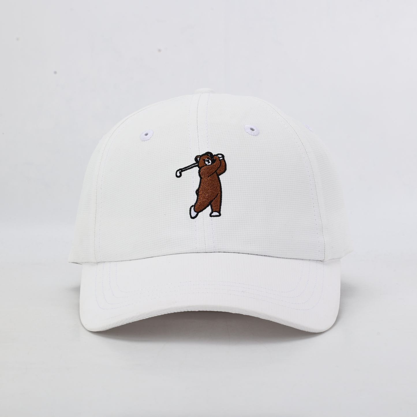 White performance hat with Brown Bear, Front