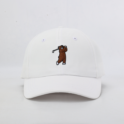 White performance hat with Brown Bear, Front